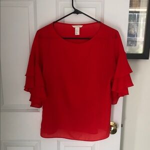 H&M Red Ruffle Sleeve Blouse